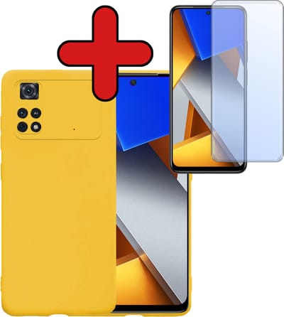 Hoesje - Met Screenprotector - Geschikt voor Xiaomi Poco X4 Pro 5G - Sterk & Shockproof - Telefoon Hoes - Back Cover - Siliconen Case - Telefoonhoes - Geel
