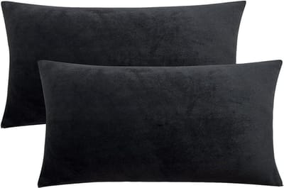 Kussenhoezen Set - Decoratieve Hoezen - Bank Decoratie - Zachte Flanel Kwaliteit - 40 x 80 cm - Antraciet Zwart