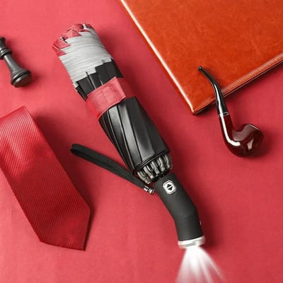 Volledig automatische zonwering paraplu opvouwbare waterdichte paraplu met LED zaklamp UV zonnescherm regenbestendig windbestendig black