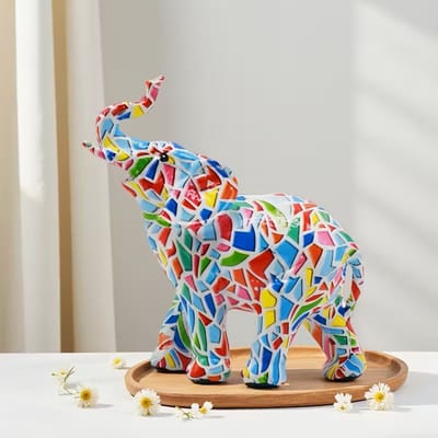 Mauropet® – Geluks Olifant “Collorfull” | Kleurrijk Blokkenpatroon | Decoratie Beeldje | Interieur & Cadeau