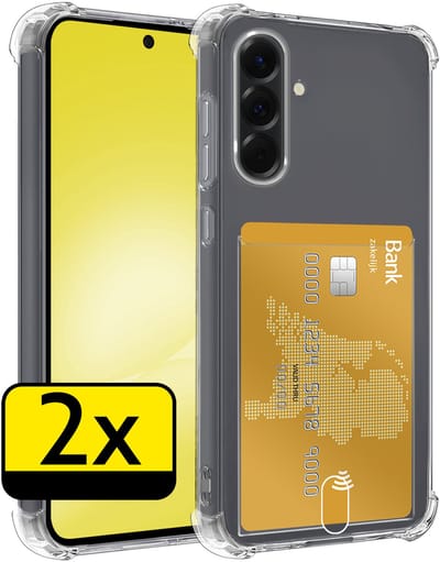 Hoesje - 2 Stuks - Geschikt voor Samsung Galaxy A56 - Met Pashouder en Kaarthouder - Telefoon Hoes Shockproof - Siliconen Case - Back Cover - Shock Proof - Pasjes Houder - Telefoonhoesjes - Transparant
