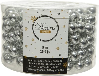 Decoris Kerstslinger - zilverlkeurig - kralen - 500 cm - Kerstversiering kralenslingers