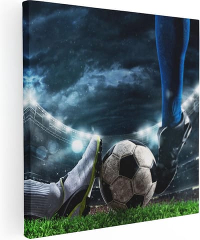 Artaza Canvas Schilderij Voetbal - 60x60 cm - Wanddecoratie Stadion - Muurdecoratie Sfeer - Schilderijen Op Canvas