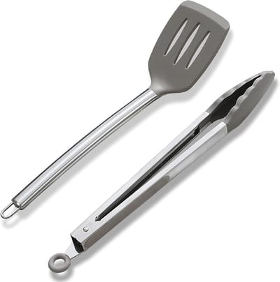 Set van Spatula en Keukentangen, Hittebestendige Siliconen Slotted Turner met Antislip Handvat, Geschikt voor Vaatwasser, Perfect voor Koken en Bakken