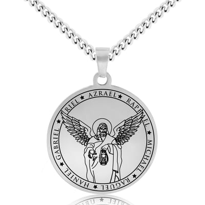 Beschermengel Azraël Ketting Zilverkleurig - Aartsengel Talisman / Medalion - Engelen Hanger - 60cm