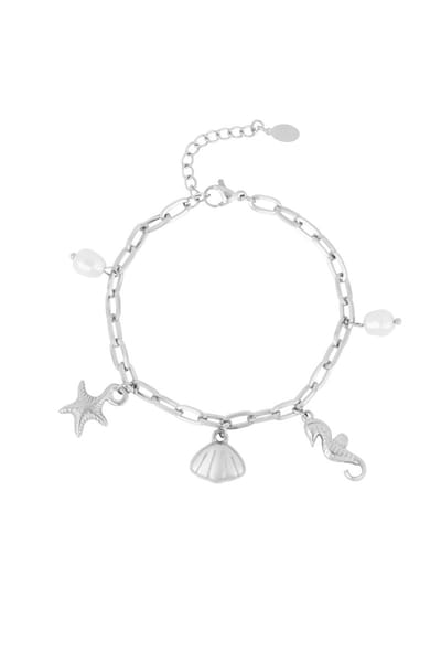 Zilverkleurige Bedelarmband met Zeedieren - Dames - Met Zeester, Schelp en Zeepaardje - Schakelarmband - Cadeau voor Haar