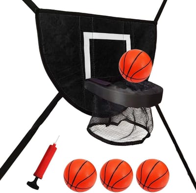 Trampoline Basketbalring - Buitenspeelgoed Set - Actief Spelen - Verstelbare Touwen - 4 Ballen Inbegrepen - Zwart