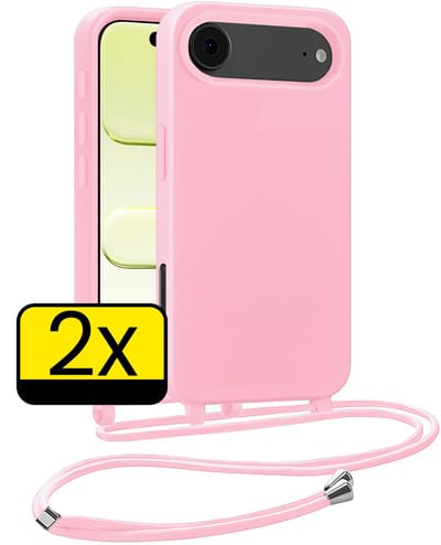 Hoesje Geschikt voor iPhone Air Hoesje Met Koord Siliconen Case - Hoes Geschikt voor iPhone Air Backcover Met Afneembaar Koord - Lichtroze - 2 Stuks