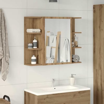 vidaXL - Badkamerspiegelkast - 80x20,5x64 - cm - bewerkt - hout - artisanaal - eiken
