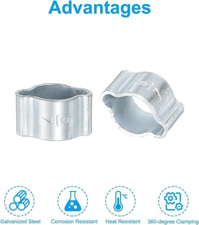 25 Stuks 5-7mm Dubbele Oor Slangklemmen van Gegalvaniseerd Staal voor Brandstof- en Gasslangen, O-Clip Crimp Ringen, Zilverkleurig