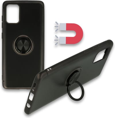 HB Hoesje Geschikt voor Samsung Galaxy A31 - Zwart - Siliconen Back Cover met Ring Kickstand - Geschikt voor Magneet Houders