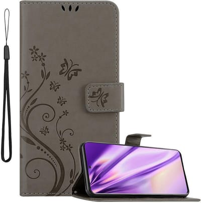 Cadorabo Hoesje geschikt voor Samsung Galaxy S20 in BLOEMEN GRIJS - Beschermhoes in bloemmotief met magnetische sluiting, standfunctie en kaartsleuven Book Case Cover Etui