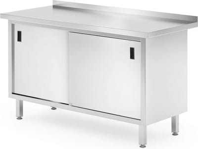 HENDI Wandwerktafel met kast – gelast – roestvast staal – 1400x600x850 mm – verstelbare poten