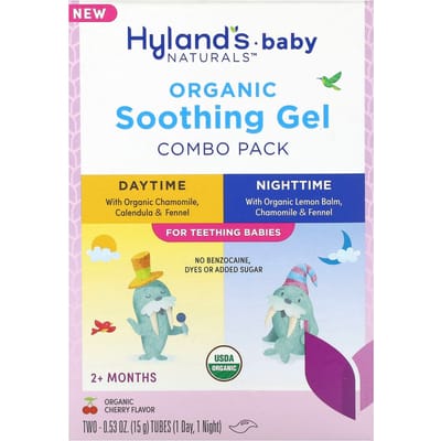 Hyland's Naturals, Bébé, Pack Combo Gel Apaisant Bio, Jour/Nuit, 2 mois+, Cerise Bio, 2 tubes, 0,53 oz (15g) chaque yellow