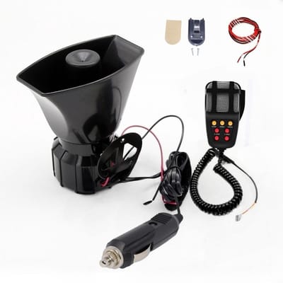 Dailygoods- Voertuighoorn 130dB - 7 Tone Geluiden - 12V Toeter - PA Systeem - Geschikt voor Auto/Boot/Vrachtwagen - Inclusief Installatiekit - Sirene