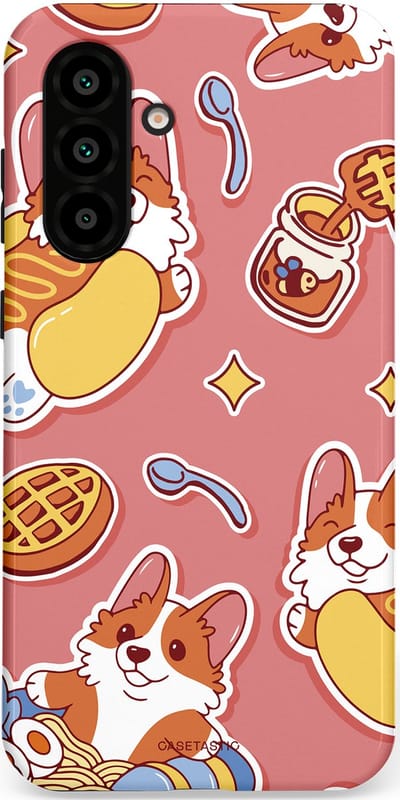 Casetastic Hoesje Geschikt voor Samsung A56 / A36 - Stijlvolle Beschermende Duo-layer Case - Corgi snacks