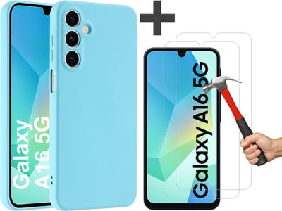 Hoesje geschikt voor Samsung Galaxy A16 (5G/4G) hoesje zacht siliconen met 2 Stuks gehard glas Screenprotectors- Arara backcover - Blauw