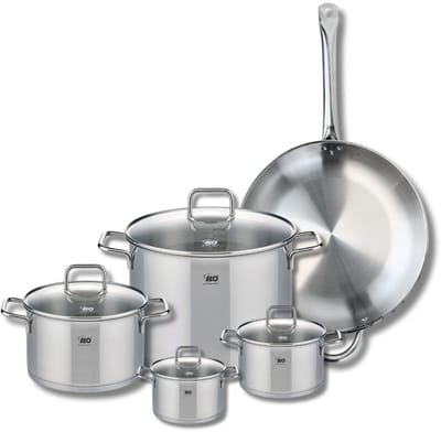 Set van 1 Koekenpan 32 cm en 4 kookpotten 12, 14, 20 en 26 cm Elo Profi Citrin