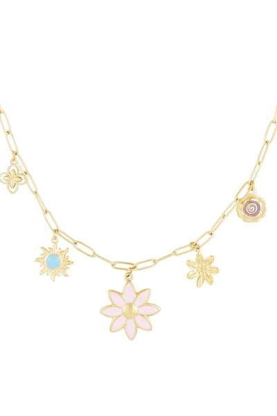 Bedelketting - Goud- bloem- rvs- stainless steel- set- nikkel vrij- cadeau