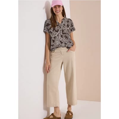 Blouse met split in de hals en print