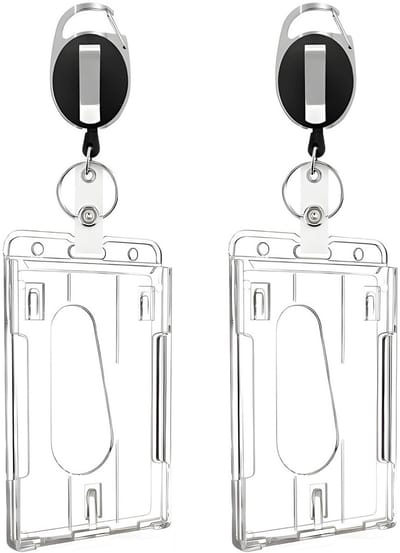 Fako Bijoux - Badgehouder Met Trekkoord - 2 Stuks Met Clip & Sleutelring - Uittrekbare Sleutelhanger - Pashouder Met Koord - Zwart