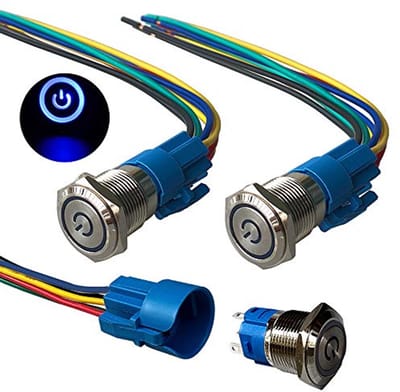3 Stuks 12V/24V 5A Zelfborgende Vergrendelbare Drukknopschakelaar met Blauw LED Licht - IP67 Waterdicht