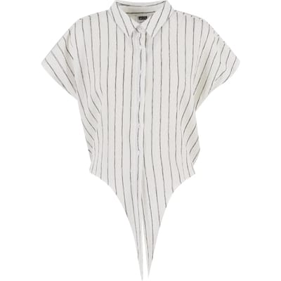 Urban Classics - Structured Striped Tied Blouse - XS - Gebroken wit/Zwart