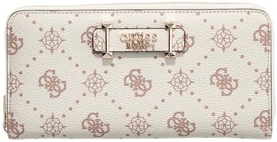 GUESS portemonnee Carrie Logo Large Zip Around Wallet Vanilla Logo crème