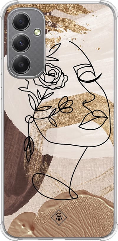 Casimoda® hoesje - Geschikt voor Samsung Galaxy A34 - Abstract Gezicht Bruin - Shockproof case - Extra sterk - TPU/polycarbonaat - Bruin/beige, Transparant