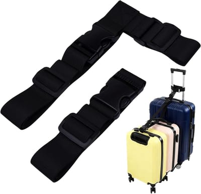Verstelbare T-type bagagestraps voor koffers, ideaal voor het verbinden en versterken van bagage, zwart