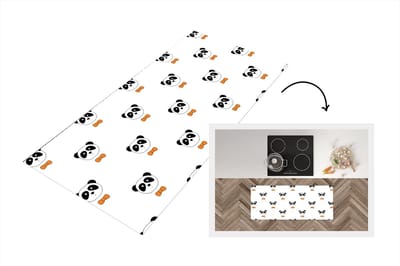 Keukenloper - Loper keuken - Panda - Zwart - Wit - Patroon - 120x50 cm - Keukenloper vinyl