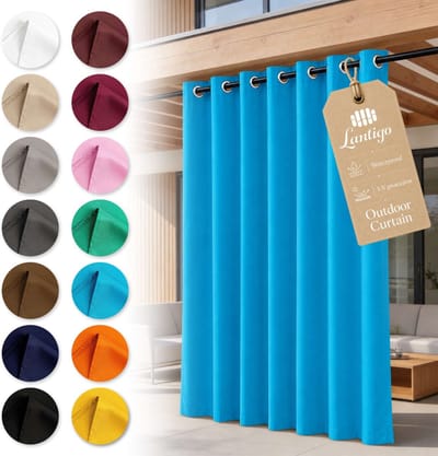 Lantigo Buitengordijn Blauw 155x180 cm waterdicht | Tuingordijn privacy pergola overkapping ringen embrasse