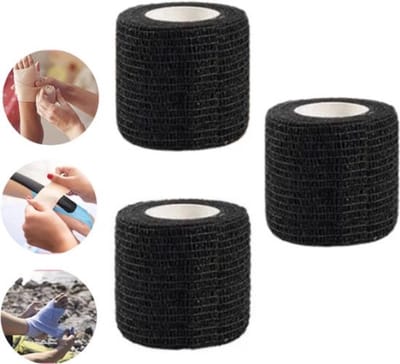 Zelfklevende pleister - Zwart - 3-pack - Elastisch verband - Sportpleister - Voor pols, elleboog, enkel, sportblessures, pols, knie, enkelverstuikingen en zwellingen - Anti-blaar - Antislip (5x4,5 cm)