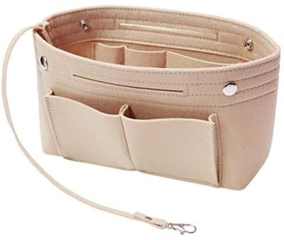 Famanu – Vilten handtas - portemonnee - organizer - tas in tas met sleutelhanger - 8 kleuren - Beige - large