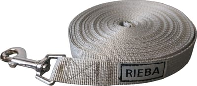 Rieba® Hondenriem 5 meter – Lange Lijn - Trainingslijn – Sleeplijn – Speurlijn - Hondenlijn – Looplijn – Riem Hond - Voor Training en Wandelen – 2 cm Breed – Nylon – Grijs