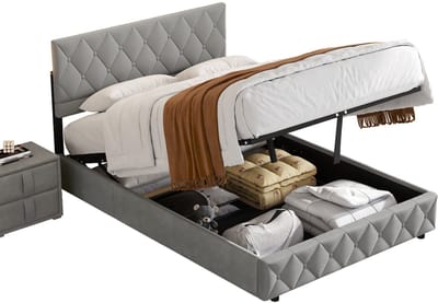 REDOM Bedframe 140x200 Cm –Zacht Hoofdbord – Ruimtebesparend Bed Voor Slaapkamer – Modern Tweepersoonsbed – Fluwelen Grijs