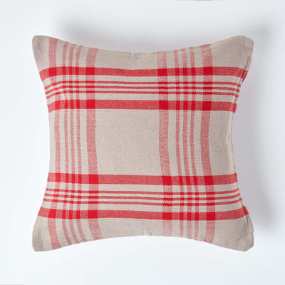 Homescapes rood grijze tartan katoenen kussenhoes 45 x 45 cm