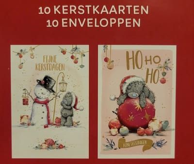 10 Kerstkaarten beertjes - me to you beertje met sneeuwpop en beertje met sneeuwbal met enveloppen