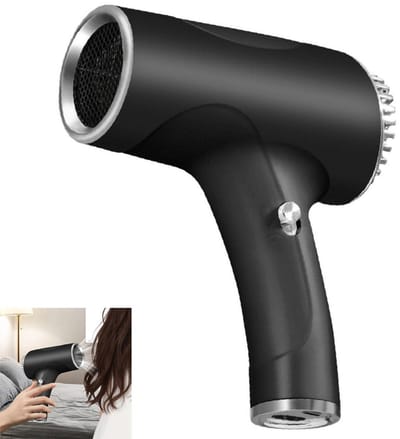 Draadloze haardroger, oplaadbare haardroger, compacte en draagbare haardroger, unisex snelle haardroger, 2600mAh (zwart),Koude luchtventilator