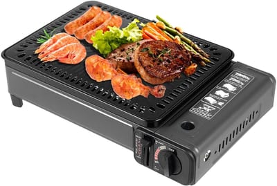 Dailygoods- Gasgrill Draagbaar - Grillnet/Bakplaat - Vetopvangschaal - 2 Gasaansluitingen - Overdrukbeveiliging - Stabiele Voeten - Barbecue