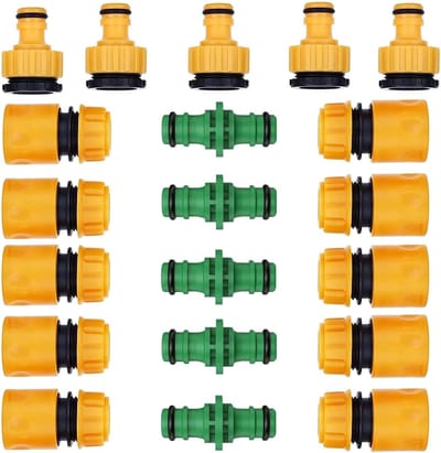 Hose connectors set van 20 stuks, geschikt voor 1/2 en 3/4 inch slangen, ideaal voor tuin en huis, wateraansluitingen en dubbele stekkers