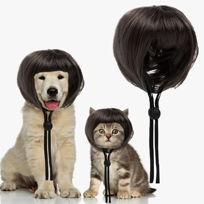 Daity Set van 2 - Leuke huisdierpruiken - natuurlijke bruine honden- en kattenpruiken - synthetische vezels - knipbaar - Perfect voor Halloween - Kerstmis - feestdagen en feesten - cosplay en decoratie
