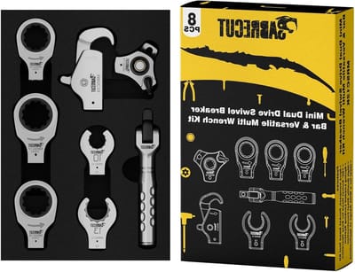 Draaibare Ratelset - Mini Sleutelset - Precisie Werk - 180 Graden Kop - 8 Delig - Chroom