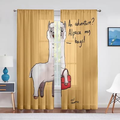 Schattige Cartoon Lama Alpaca Dieren Roze Transparant Voile Gordijn voor Meisjesslaapkamer Woonkamer Keuken Raam Chiffon Tule Gordijnen 1 PCS W100XH250cm&Grommet Top