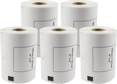 Label Tape Geschikt voor Brother labelprinter met houder DK-11241 - Zwart op Wit | 102 mm x 152 mm | 200 stuks per rol - 5 stuks - Geschikt voor: QL-1050 QL-1100
