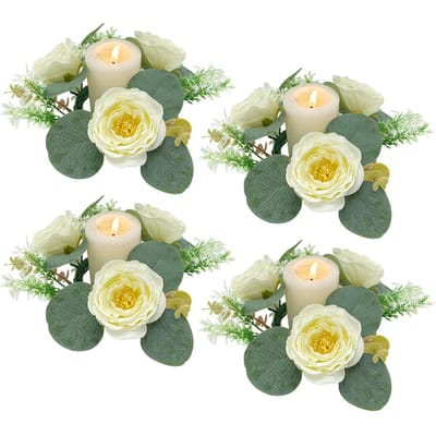 4 Stuks Kaarsringen Kunstmatige Camelia Bladeren Krans voor Lente Zomer Bruiloft Huis Deur Tafelblad 4pcs