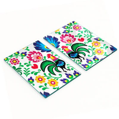 Decoratieve glazen snij- en serveerplanken met etnisch patroon, 2x40x52 cm