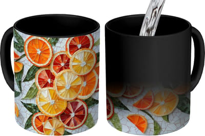 Magische Mok - Foto op Warmte Mokken - Koffiemok - Schijfjes - Fruit - Oranje - Mozaïek - Magic Mok - Beker - 350 ML - Theemok