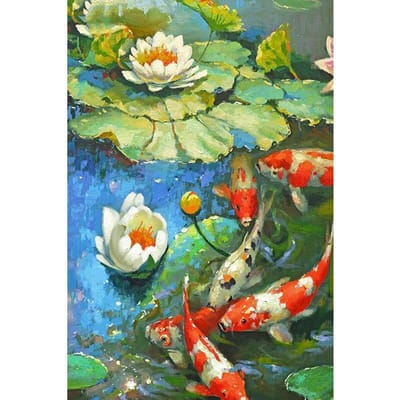 Peinture diamant à faire soi-même, broderie de carpe d'étang, poisson, point de croix 20X30CM beige