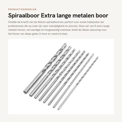 Dailygoods- Spiraalboor set 8 stuks - Extra lange boren - Snelstaal - Hoge snelheid - Ideaal voor hout/aluminium - Scherpe gedraaide bits - Boorset
